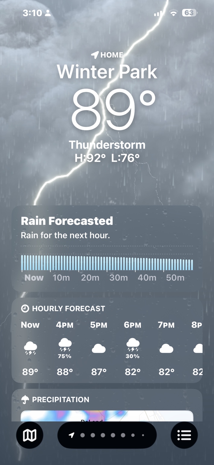 Weather screenshot showing thunderstorm